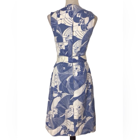 Vintage Tal Saunders Sleeveless Geometric Pattern Belted Midi Sheath Dre… - Picture 4 of 5